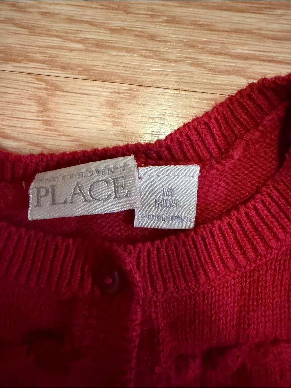 Vintage The Childrens Place Red Knit Cardigan Sweater Velvet Bow Accents 18M